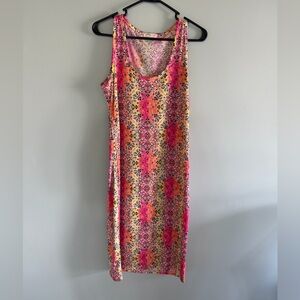 Floral Pink and Orange Midi Dress